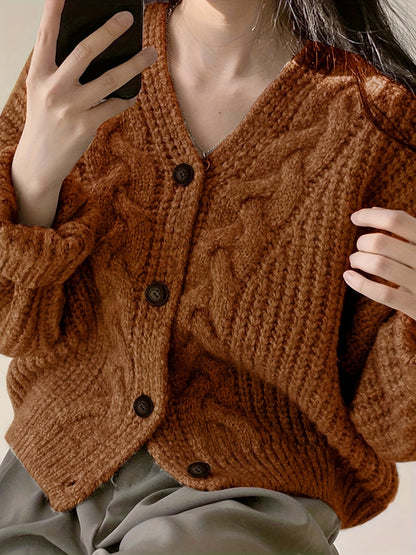 Cozy Classics: Vintage-Inspired Long Sleeve Chunky Knit Cardigan