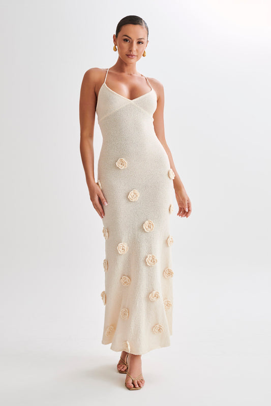 Women's Knit Maxi Dress – Strap Floral Bodycon Beach Cover-Up