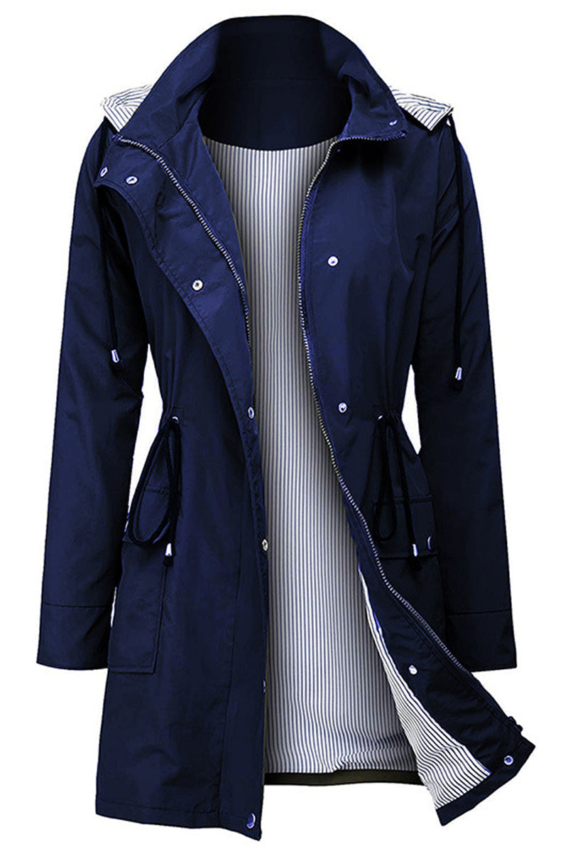 Livia - Water Resistant Hooded Striped Windbreaker Rain Jacket