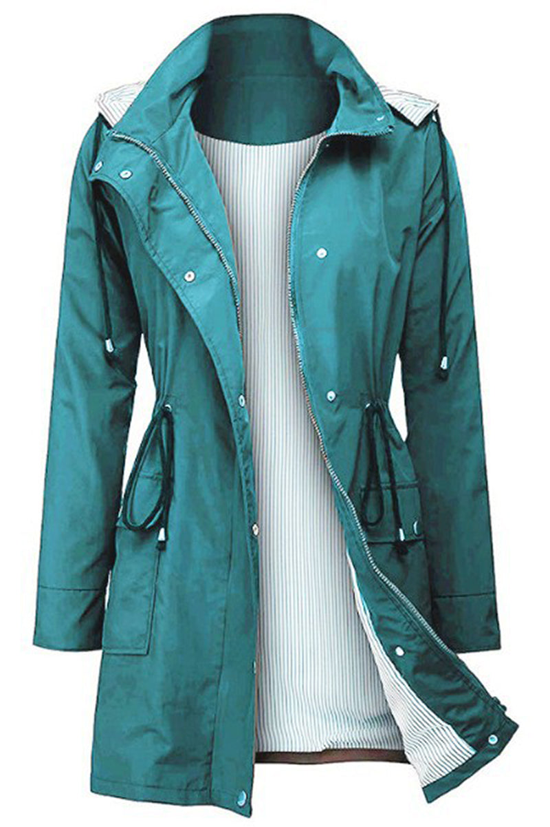 Livia - Water Resistant Hooded Striped Windbreaker Rain Jacket