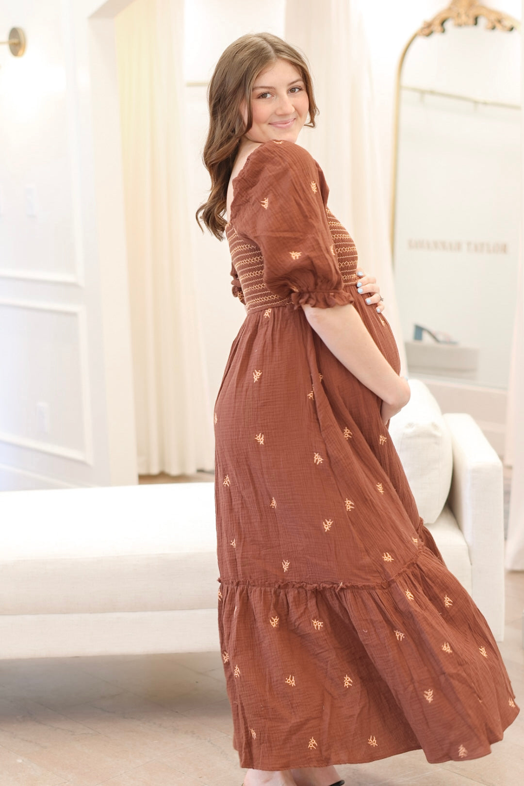 Mackenzie Embroidered Smocked Maxi