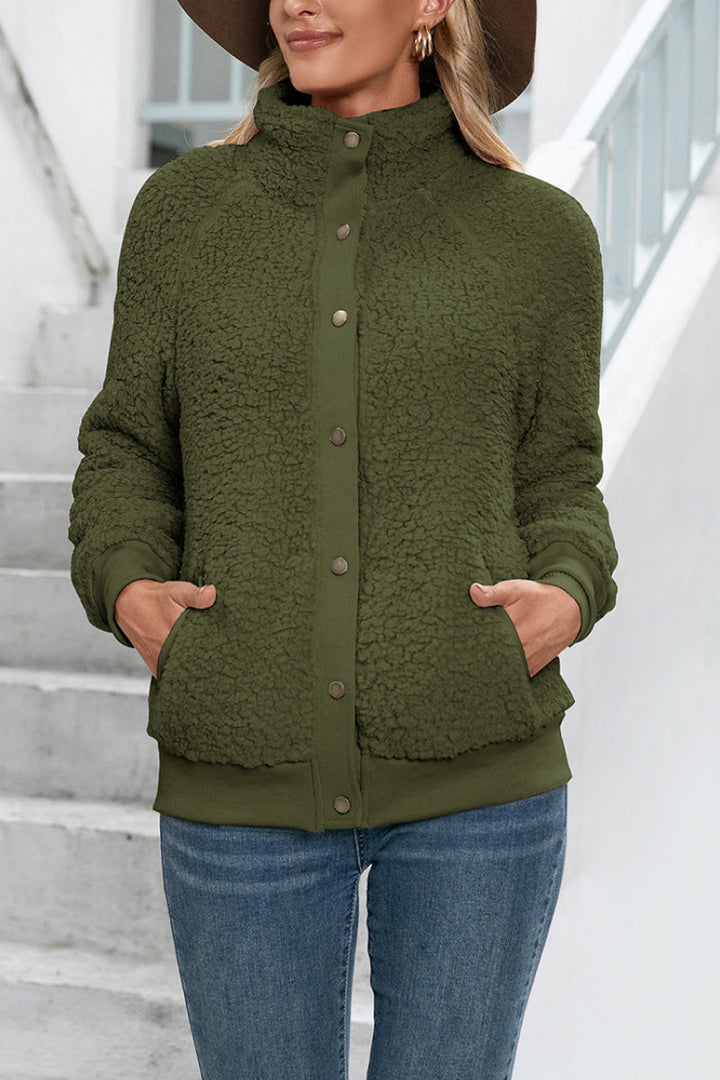 Snug Long-Sleeve Sherpa Button-Up Coat
