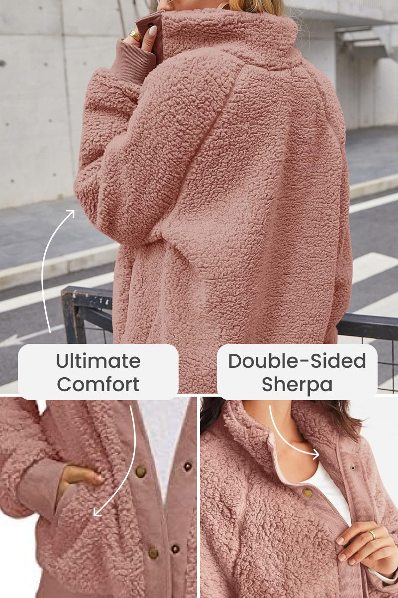 Snug Long-Sleeve Sherpa Button-Up Coat