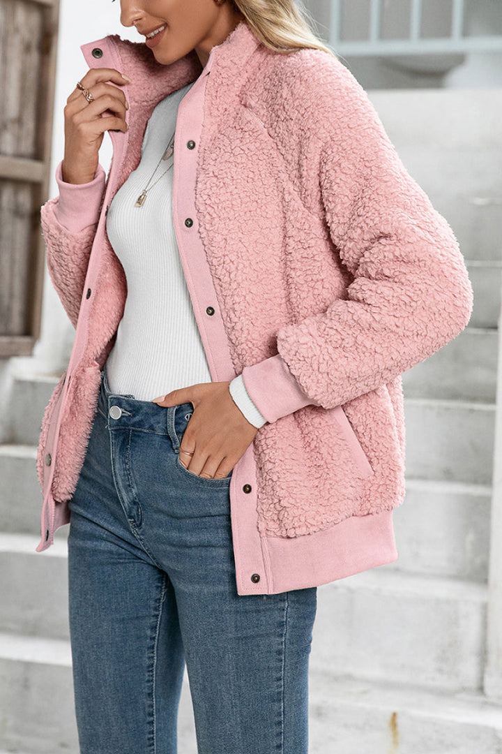 Snug Long-Sleeve Sherpa Button-Up Coat