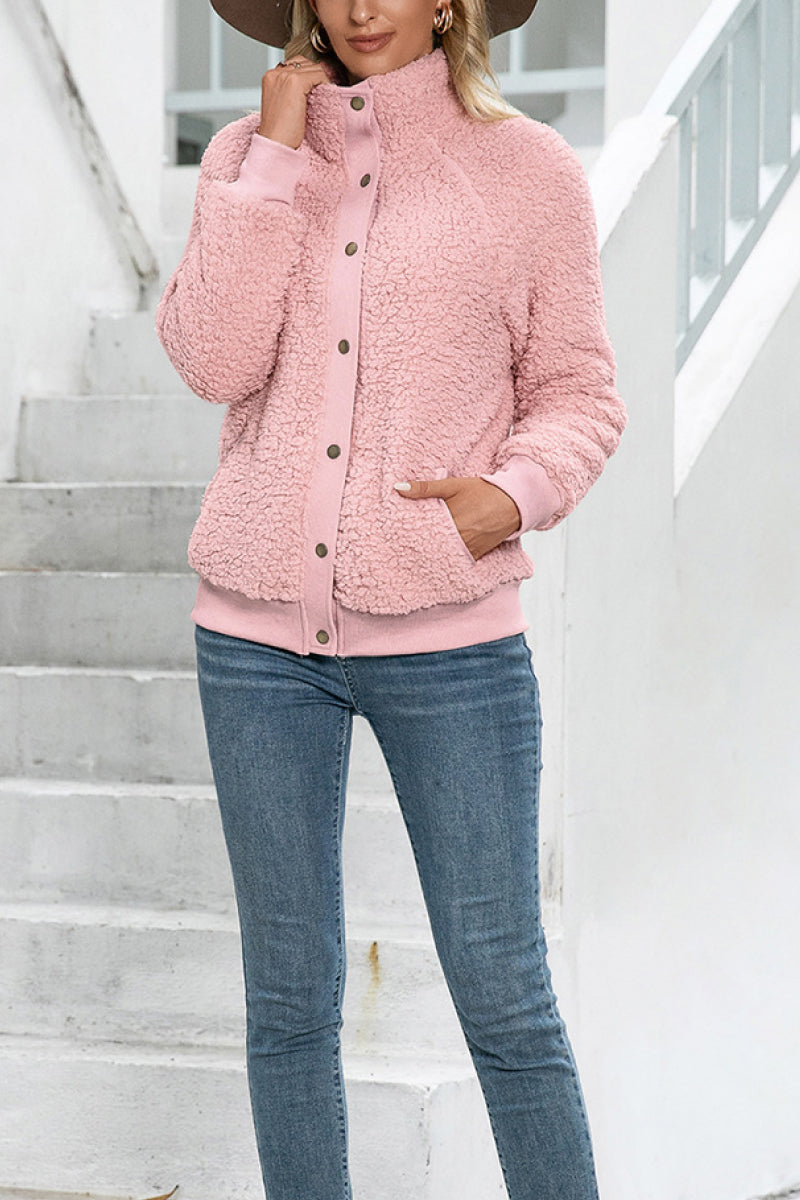 Snug Long-Sleeve Sherpa Button-Up Coat