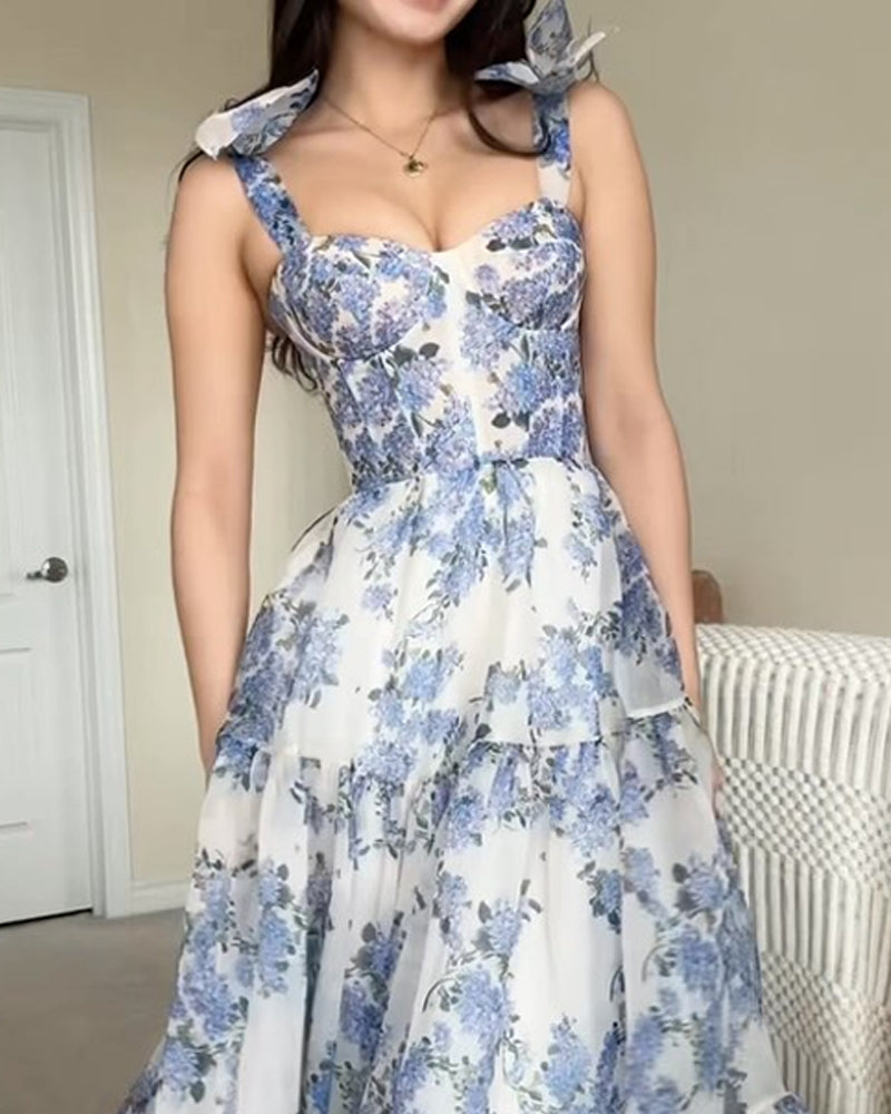 sleeveless printed waist dress