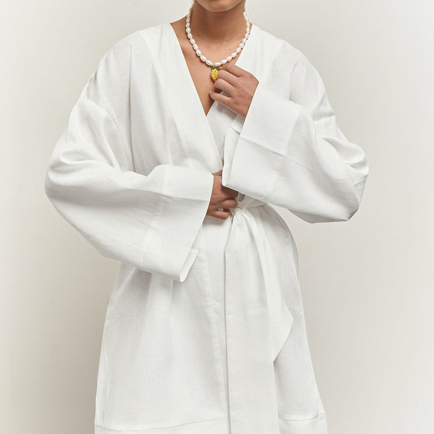 Robe kimono décontractée en coton et lin 