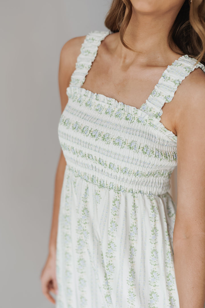 Haley Dress - M.Blue/Off White