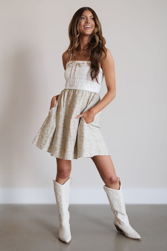 Joy Mini Dress - Natural/White