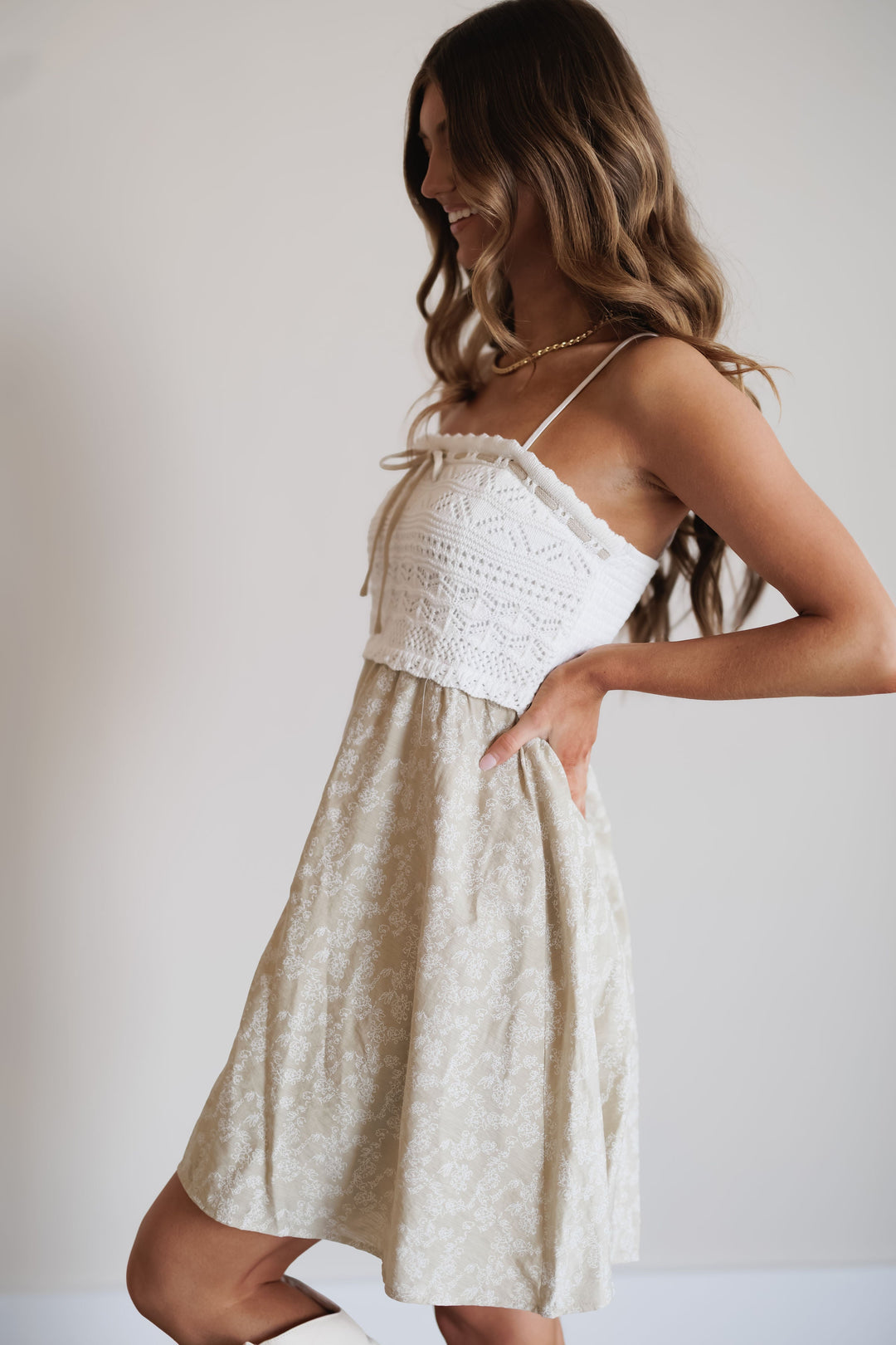 Joy Mini Dress - Natural/White