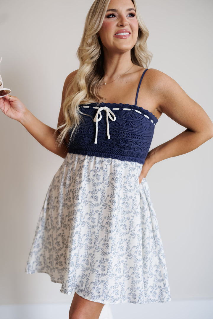 Joy Mini Dress - Cream/Navy
