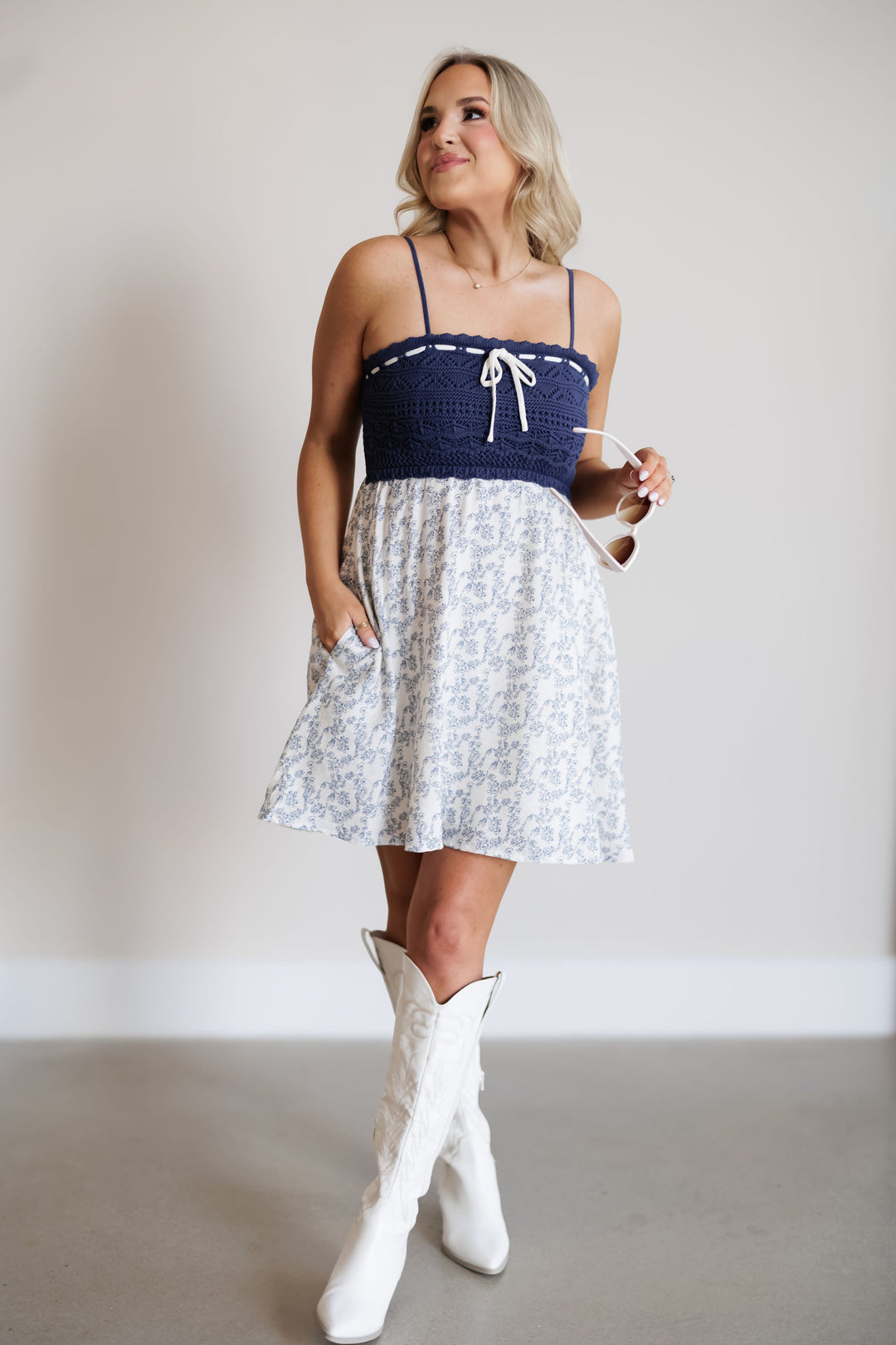 Joy Mini Dress - Cream/Navy