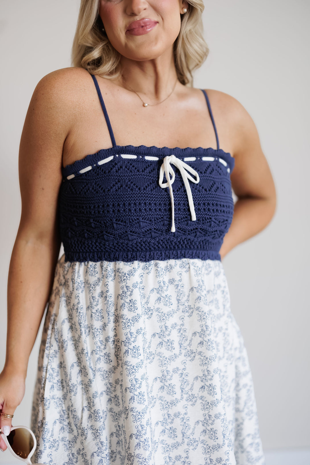 Joy Mini Dress - Cream/Navy