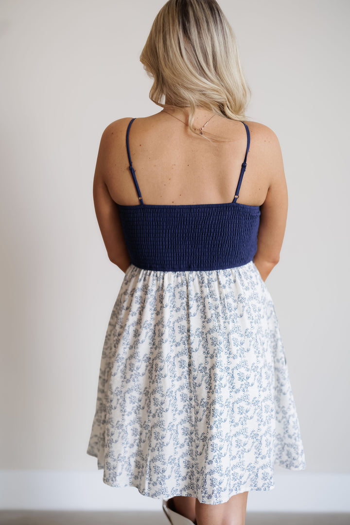 Joy Mini Dress - Cream/Navy