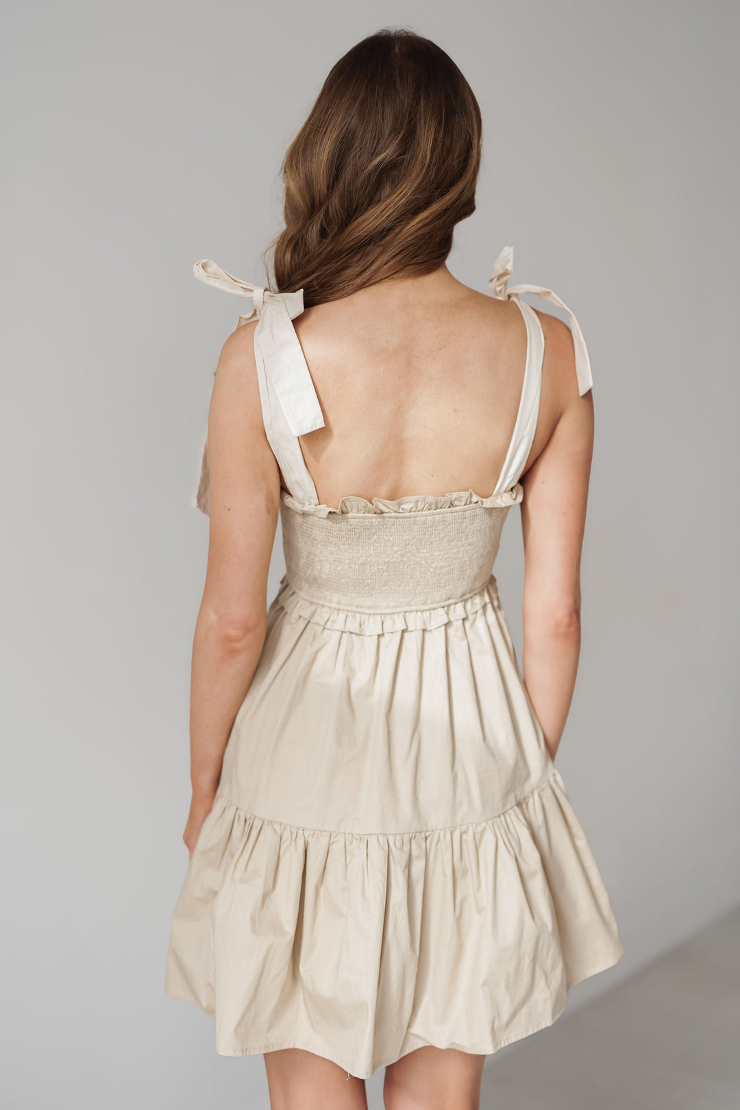 Iris Shoulder Tie Mini Dress - Khaki