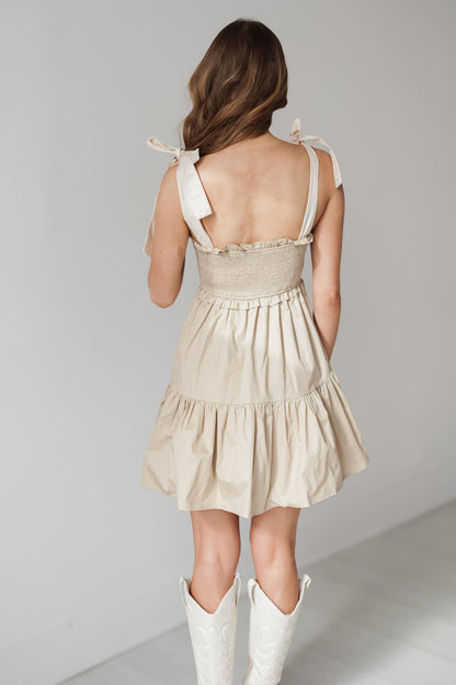 Iris Shoulder Tie Mini Dress - Khaki