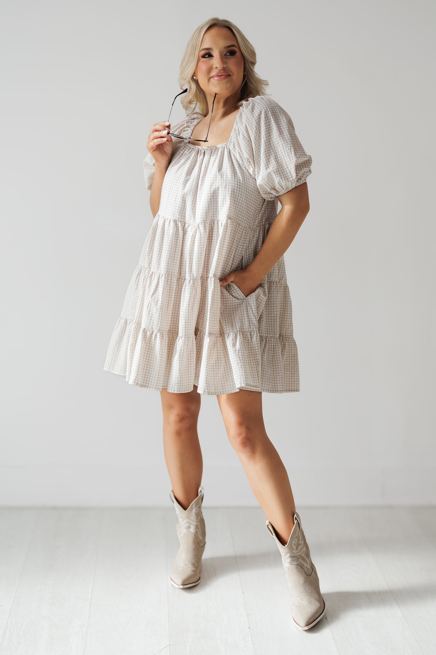 Vestido mini Carolina - Crema/Topo