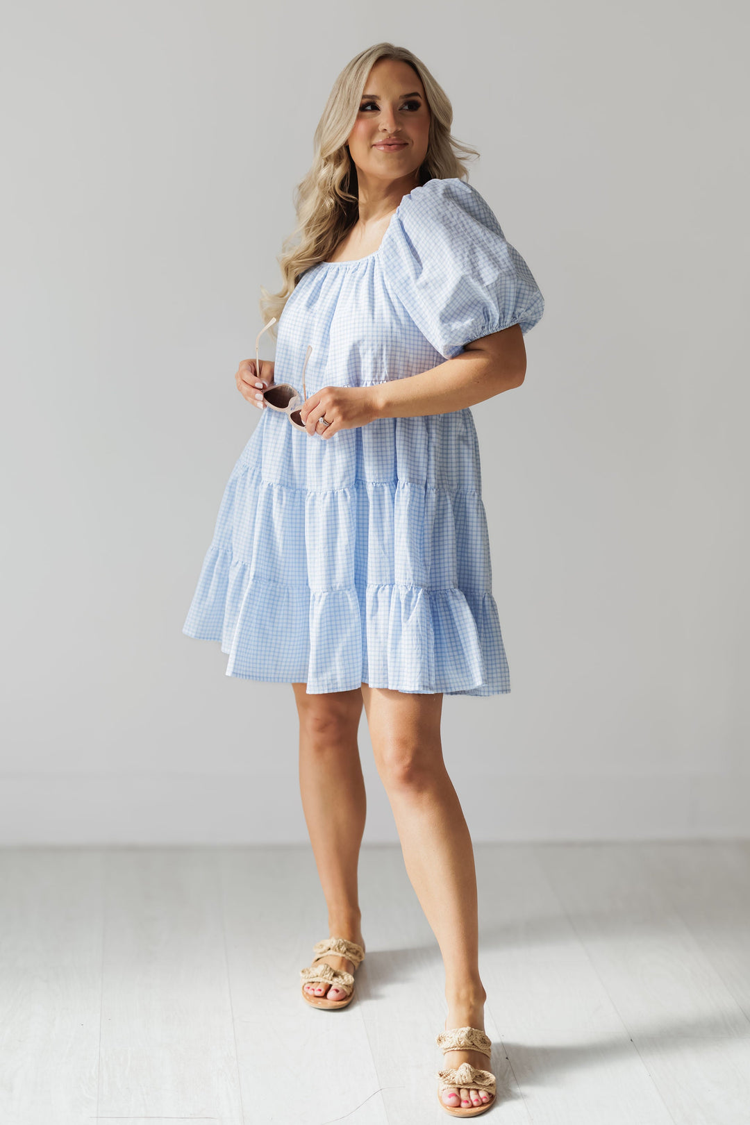 Carolina Mini Dress - Off White/Sky