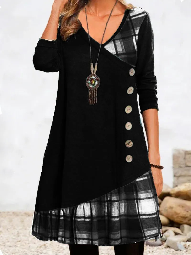 Louise Vintage Button Long Sleeve Dress