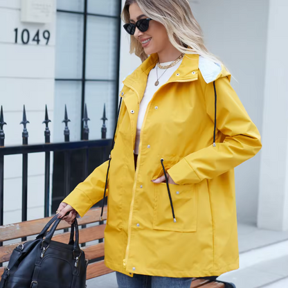 Livia - Veste de pluie coupe-vent rayée à capuche résistante à l'eau