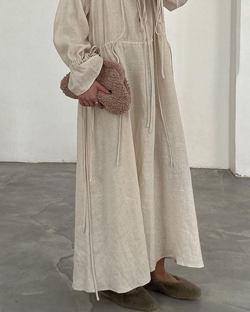 Robe décontractée en coton et lin ample à lacets 