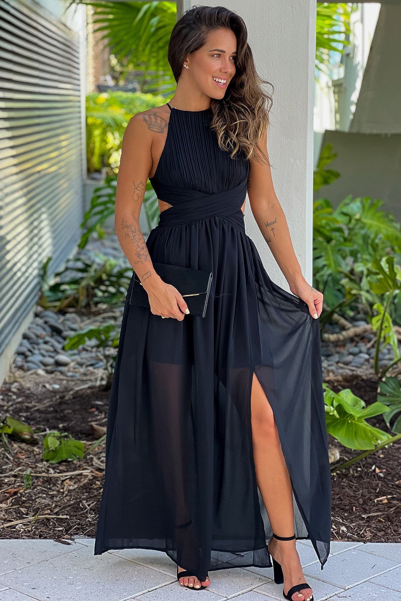 Black Pleated Maxi Dress