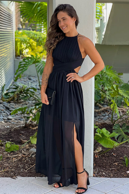 Black Pleated Maxi Dress