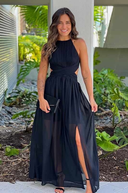 Robe longue plissée noire