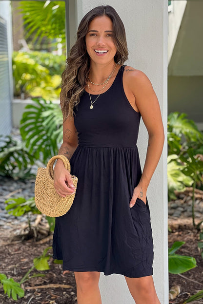 Black Racerback Short Dress with Pockets