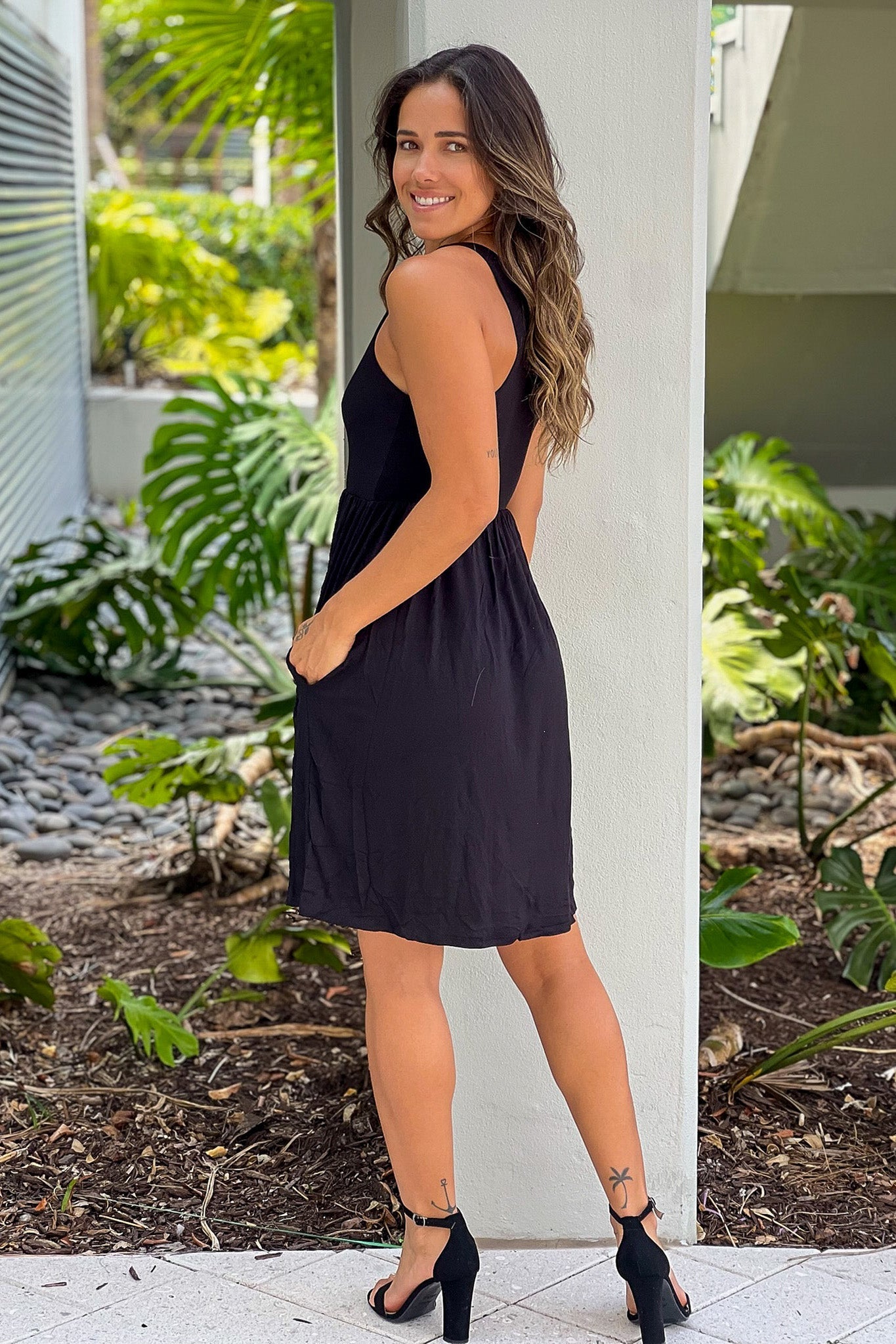 Black Racerback Short Dress with Pockets