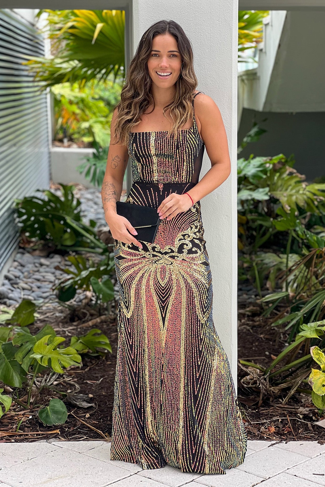 Black Multi Color Sequin Maxi Dress