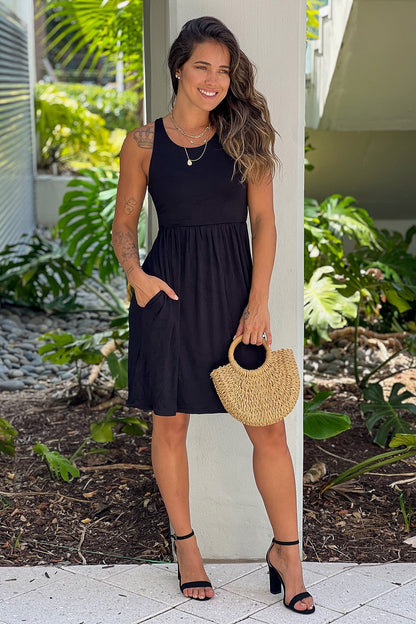 Black Racerback Short Dress with Pockets