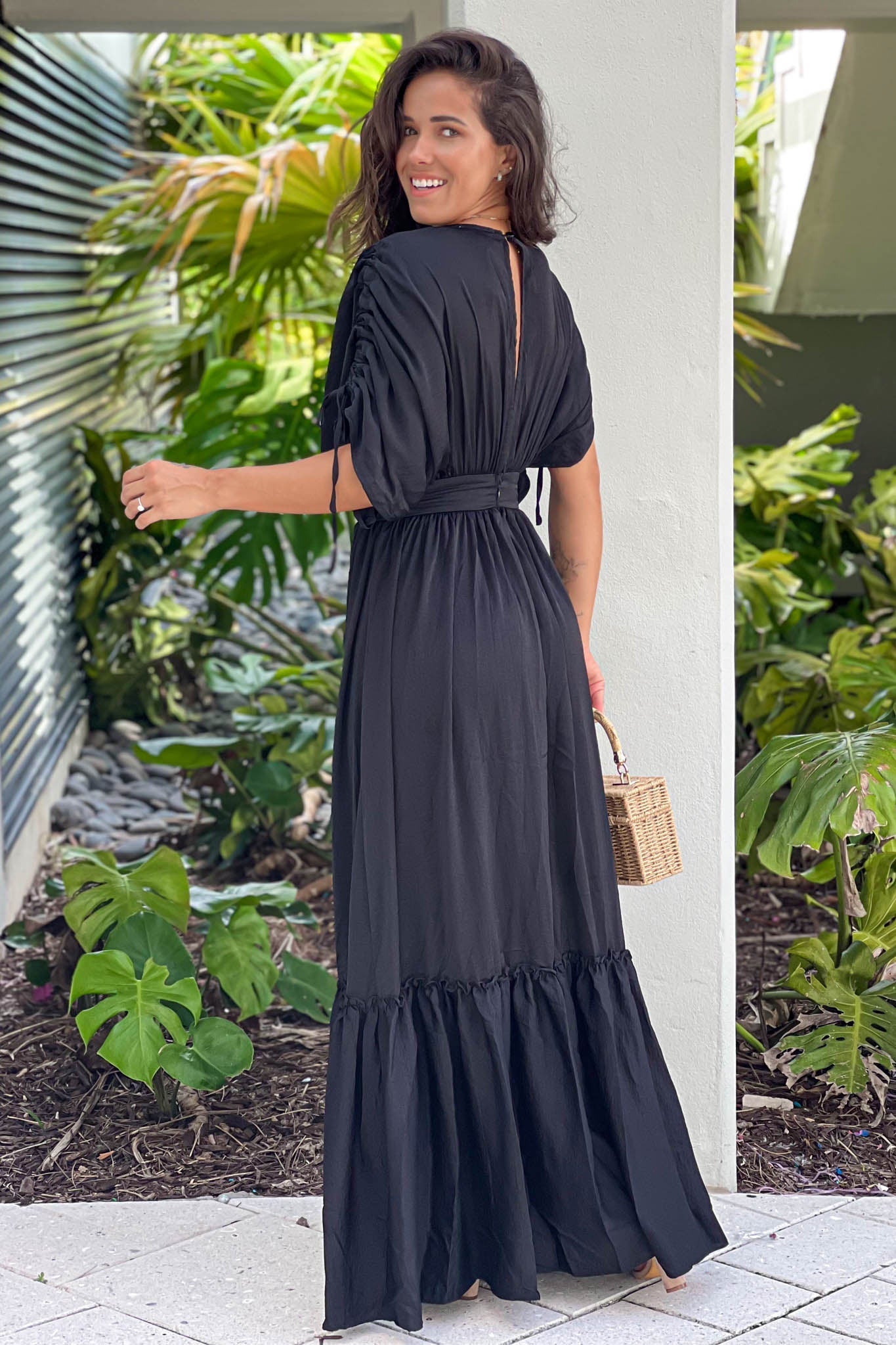 Black Deep V-Neck Maxi Dress