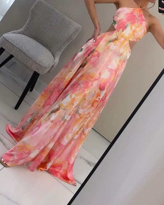 Halter Neck Gradient Print Dress