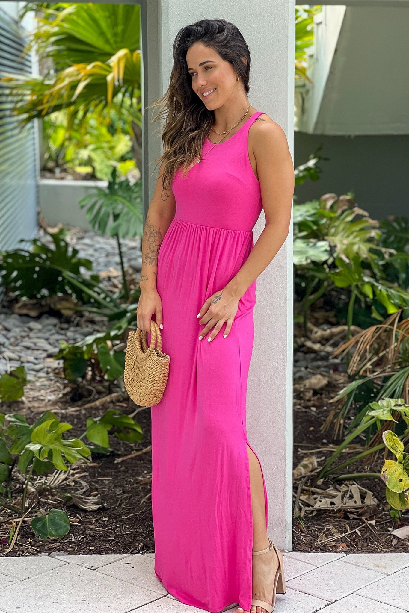 Fuchsia Racer Back Maxi Dress