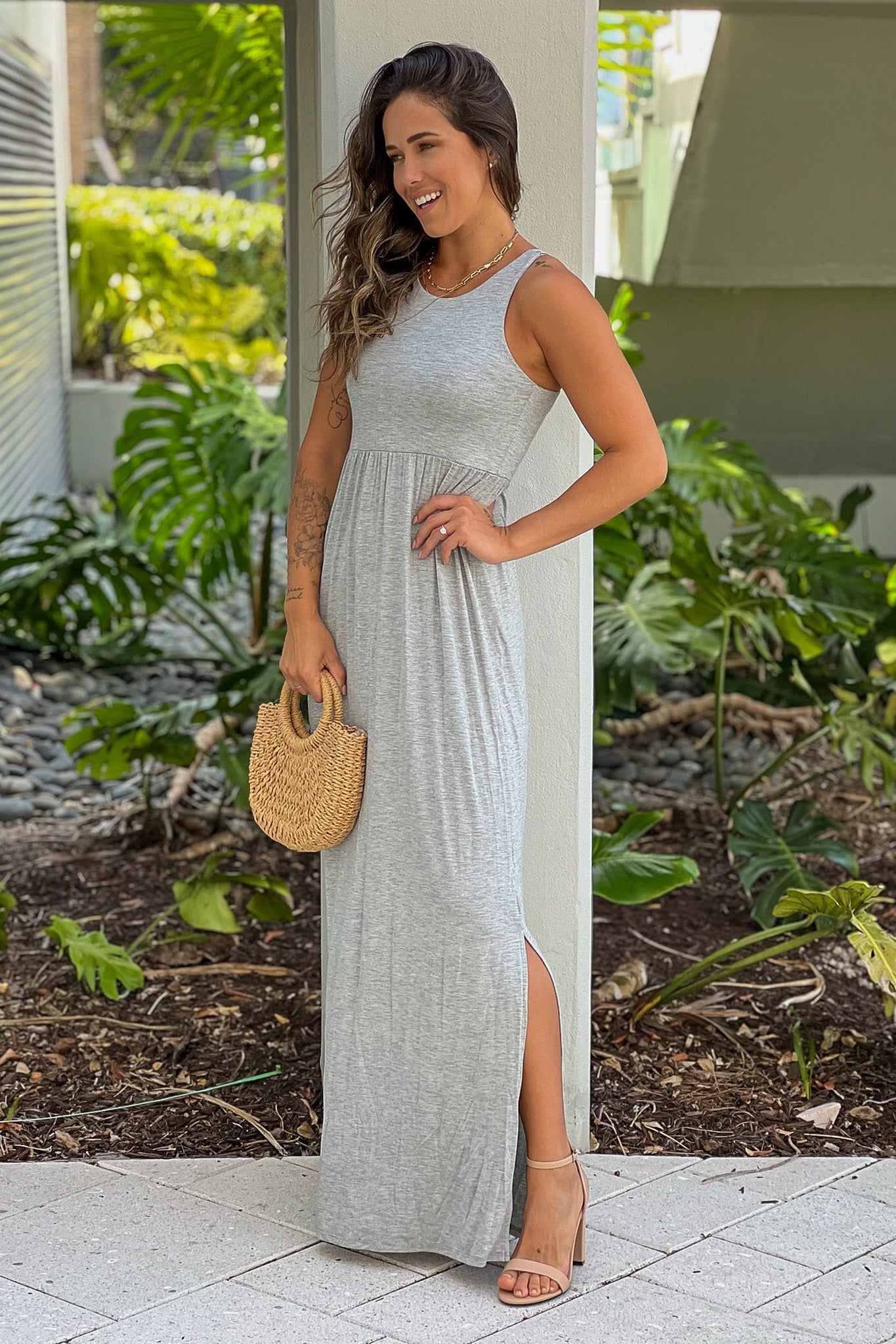 Heather Gray Racer Back Maxi Dress