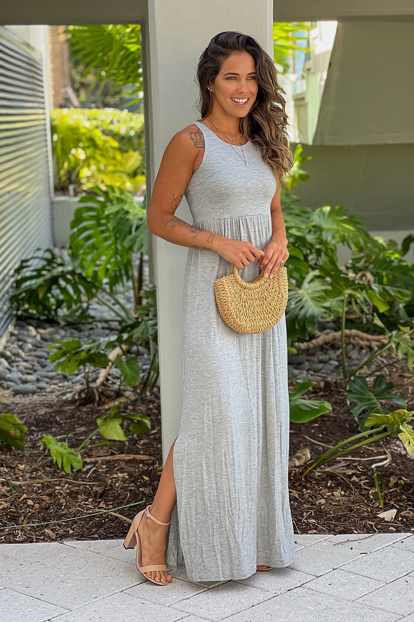 Heather Gray Racer Back Maxi Dress