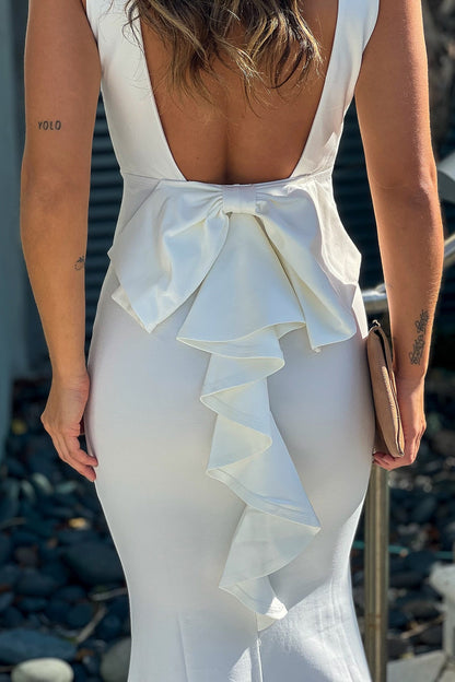 Ivory Maxi Dress With Open Back And Bow