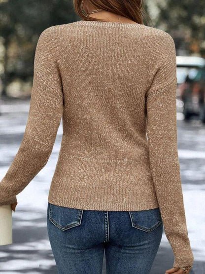 Khaki Plain V-Neck Sweater