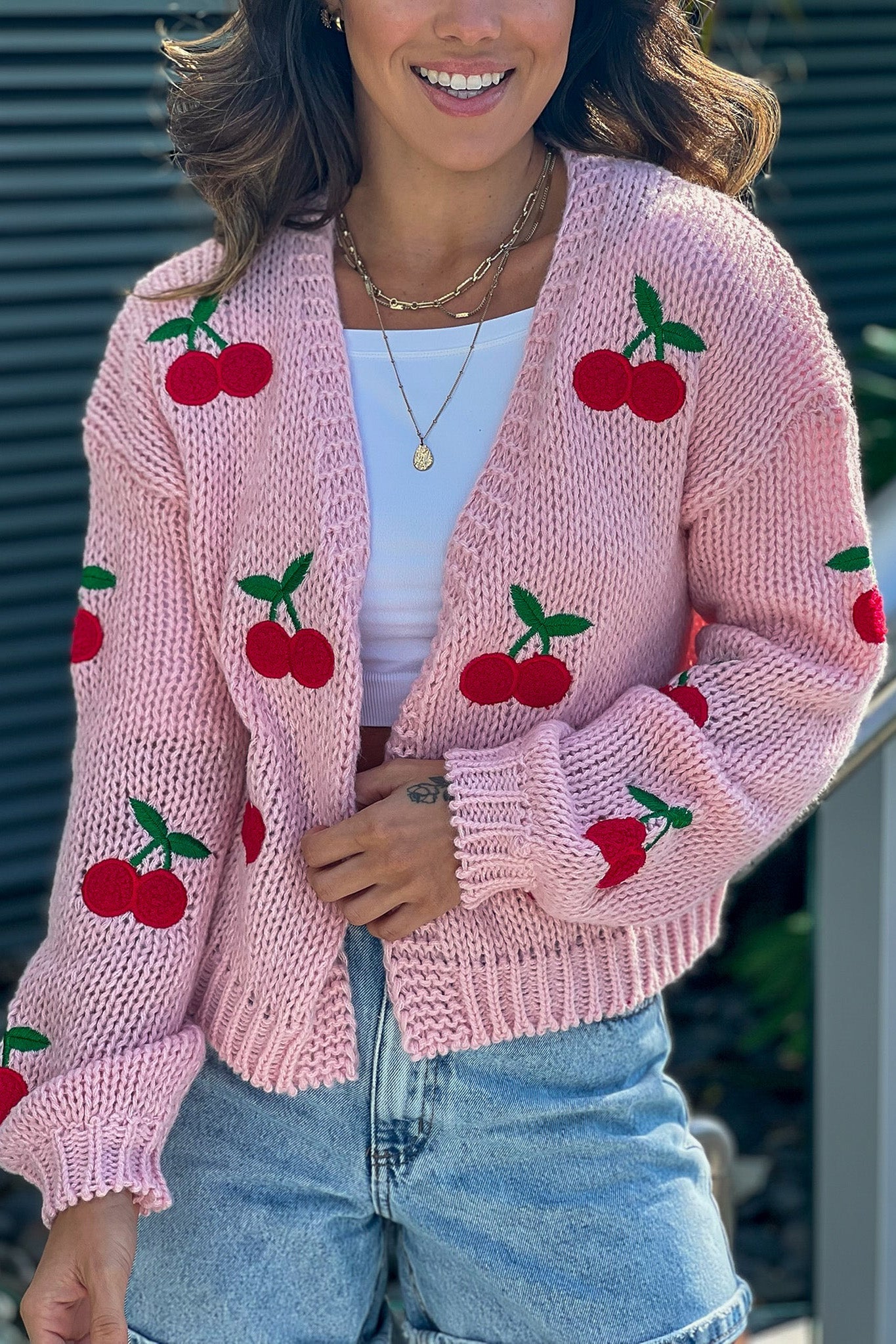 Cardigan cerise rose clair