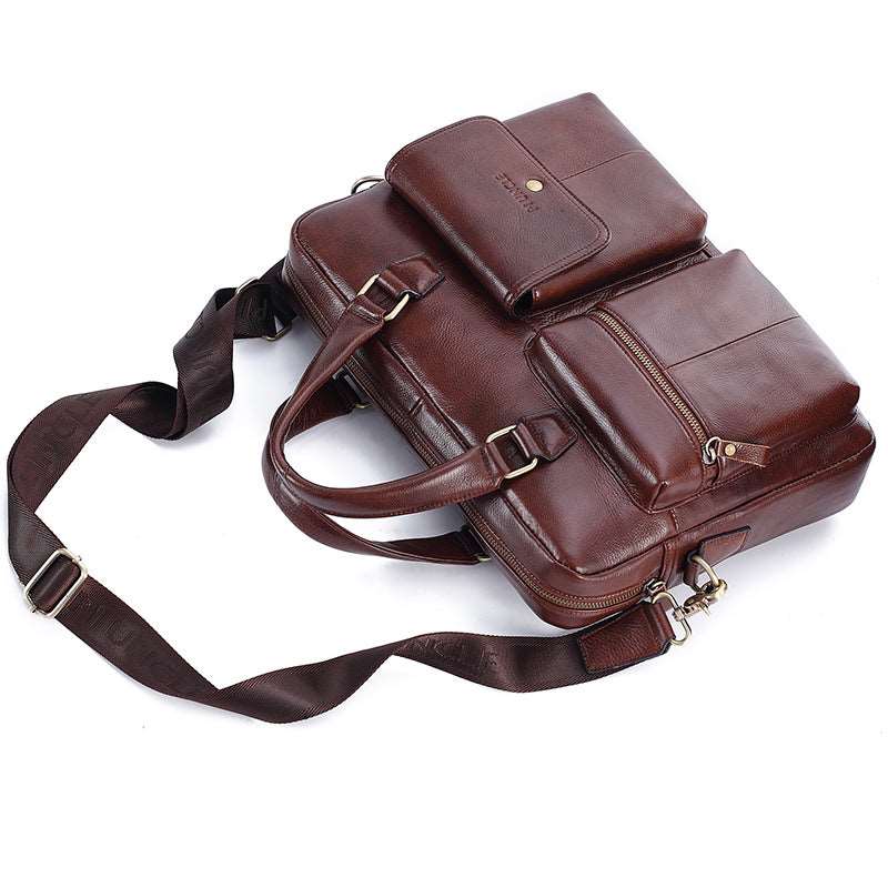 Men's Genuine Leather Top Layer Cowhide Briefcase Messenger Bag