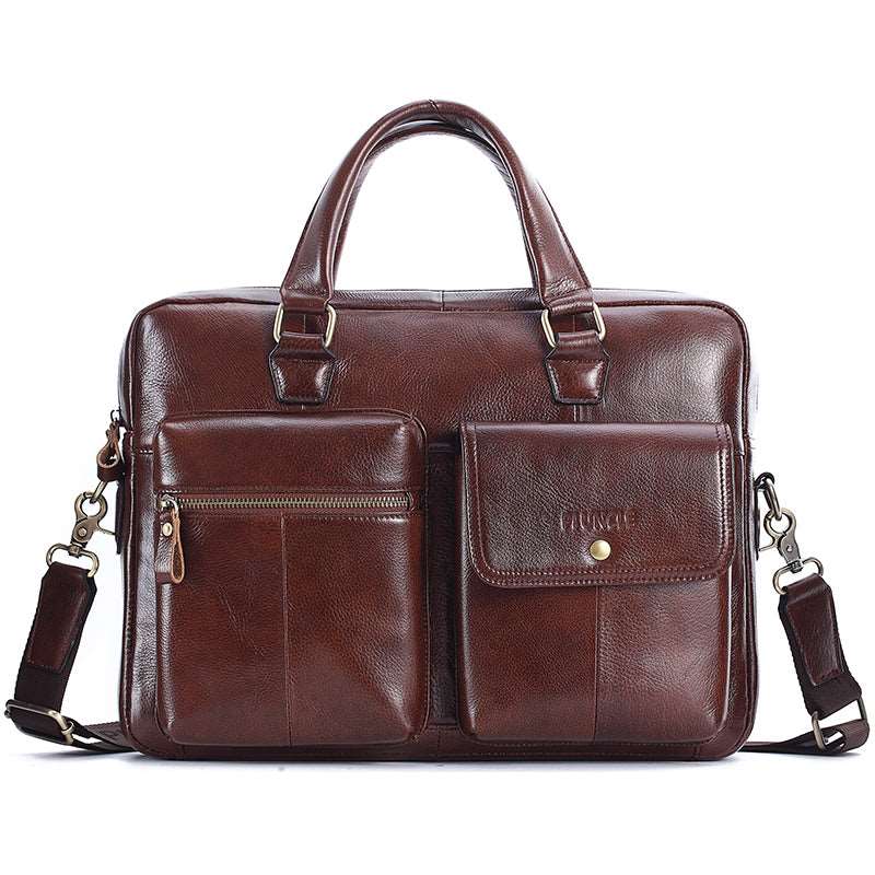 Men's Genuine Leather Top Layer Cowhide Briefcase Messenger Bag