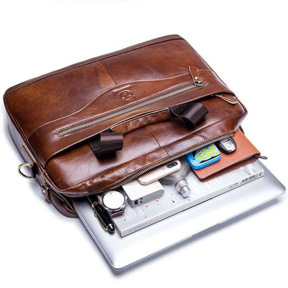 Men's Leather Laptop Shoulder Messenger Bag