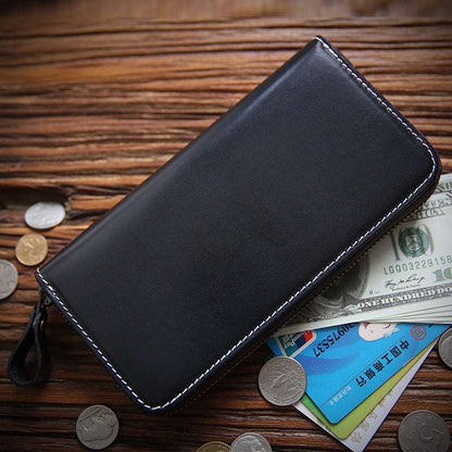 Men's Long Leather Zipper Wallet