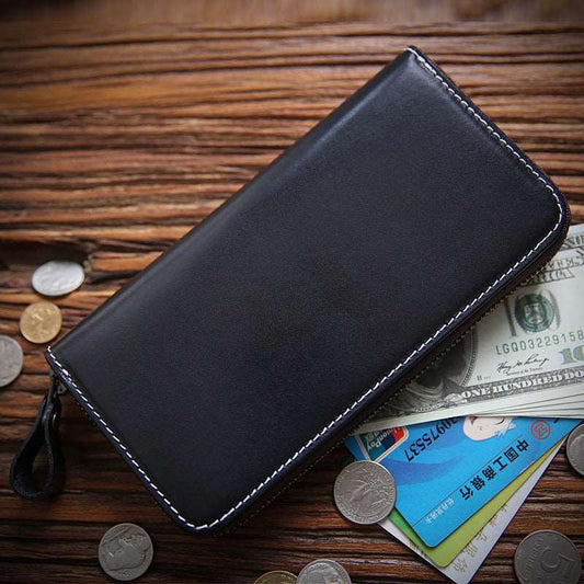 Men's Long Leather Zipper Wallet