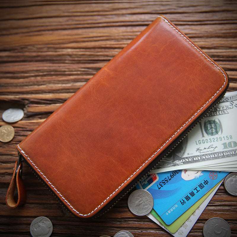 Men's Long Leather Zipper Wallet