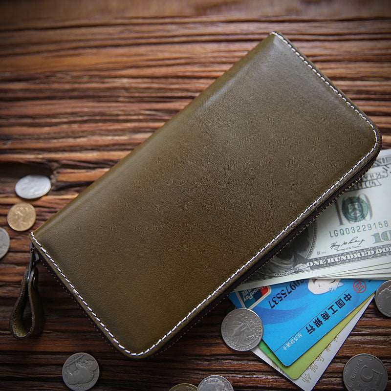 Men's Long Leather Zipper Wallet