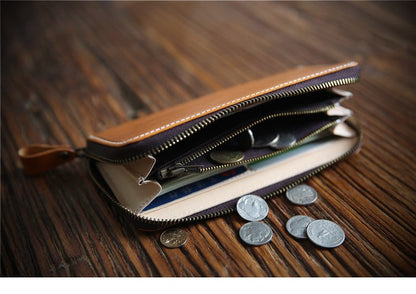 Men's Long Leather Zipper Wallet