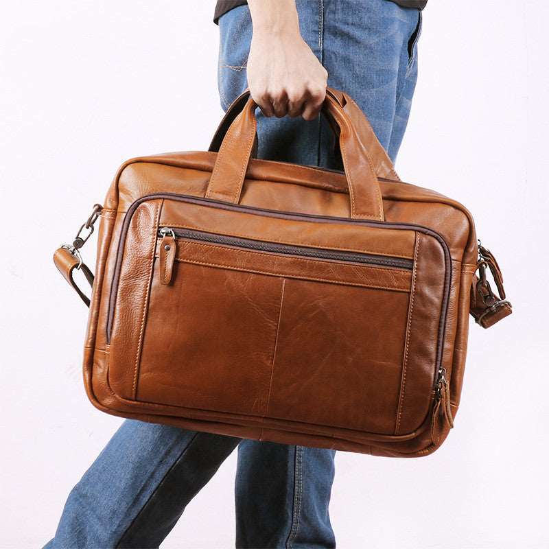 Men's Luxury 17 inch Cowhide Leather Computer Bag