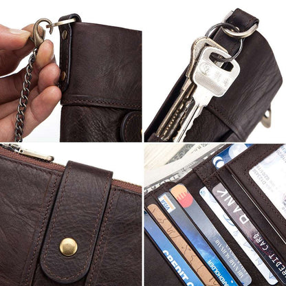 Men's Luxury Antimagnetic Cowhide Leather Chain Wallet